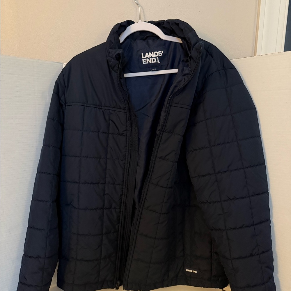 Lands' End Black Puffer Jacket Quilted Design